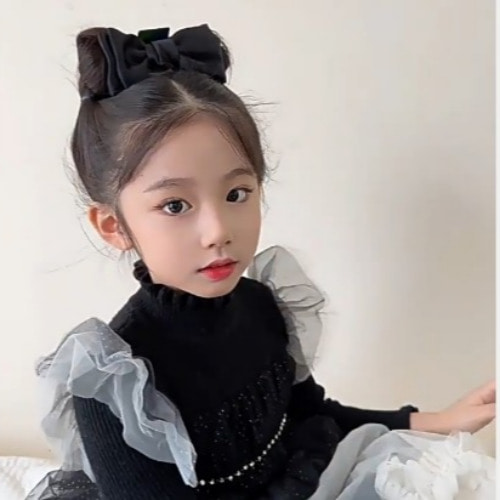 블랙새틴 리본 클립 집게핀 어린이 공주 헤어핀 여아 유아 올림머리 헤어집게 : reumingtique