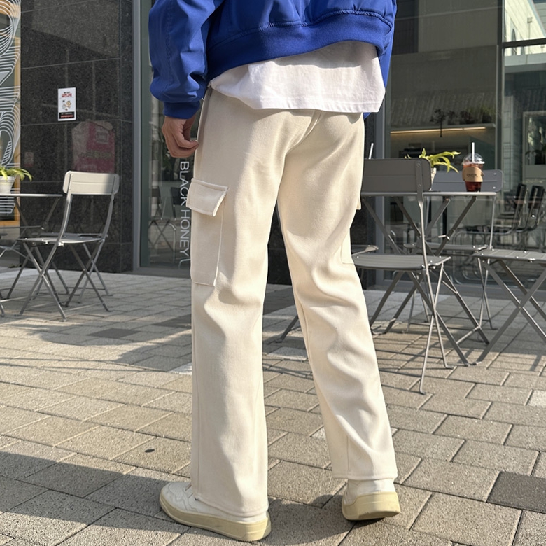 1+1 남자 플럿코 코듀로이 밴딩 카고 세미와이드 팬츠 이미지 2
