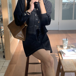 까베 데일리 포켓 코튼 스티치 카라 생지 진청 데님 청자켓 숏 자켓 착용 후기 | 사이즈/핏 총정리 - 상품 이미지 3