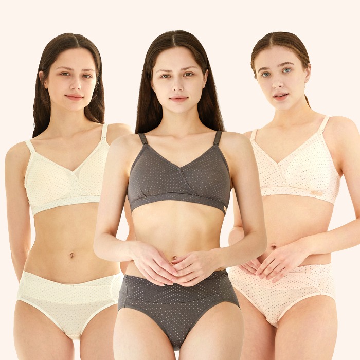 수유브라 원터치 텐셀 도트 임산부 속옷 수유 브라 팬티 세트