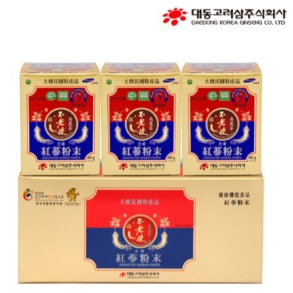 대동고려삼 홍삼 분말 100% 60g x3병 x2박스 국내산 면역 피로 혈행 기억력 활력 제품 이미지