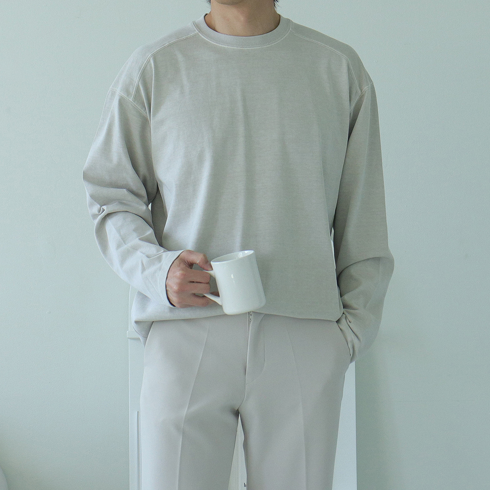 남자긴팔티 피그먼트 오버핏 수피마 쭉 티셔츠 이미지 3