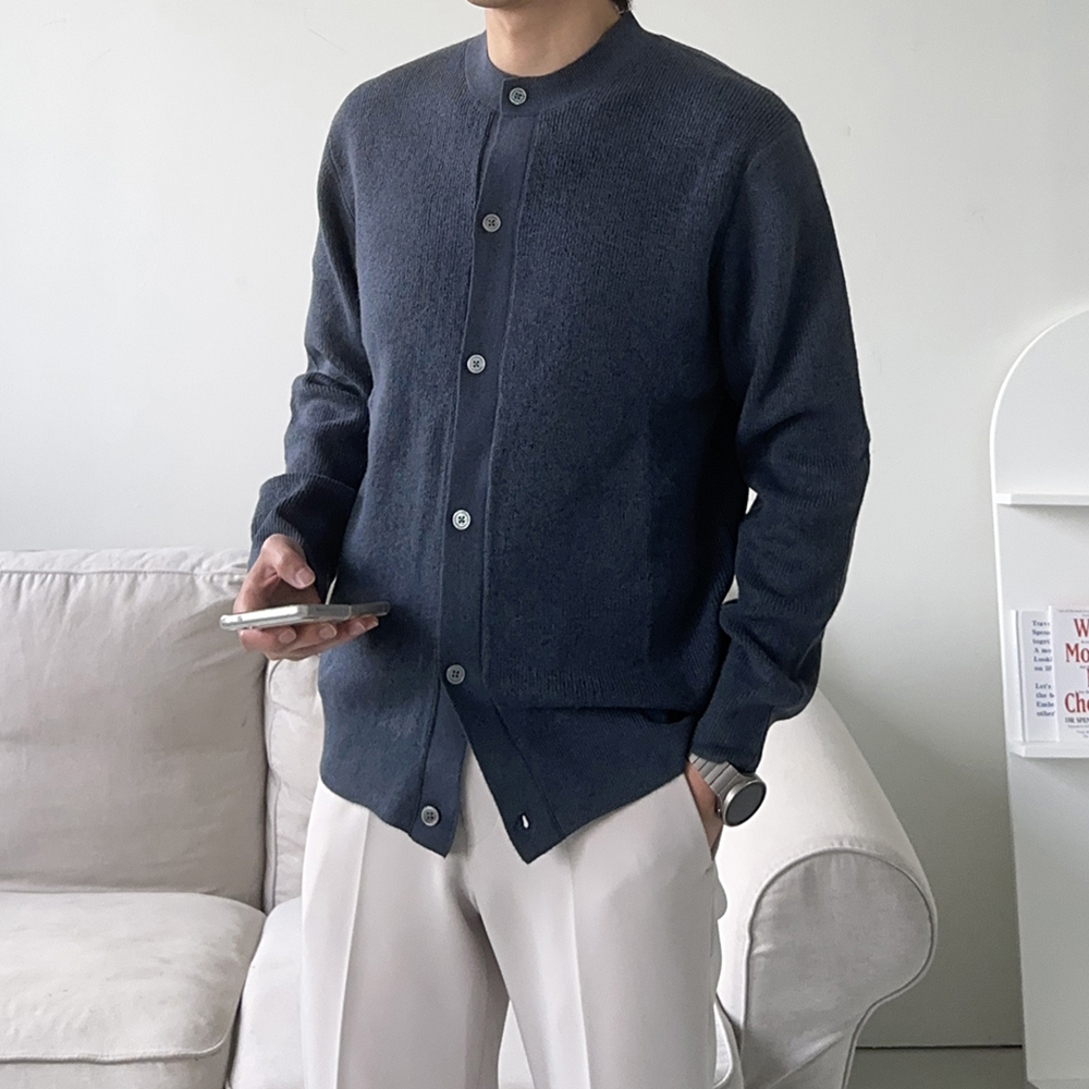 남자 노카라 라운드 캐시미어 가디건 남자가디건 이미지 4