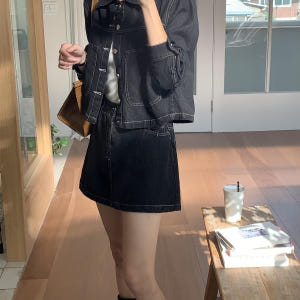 말리부 데일리 생지 데님 스티치 진청 코튼 A라인 플레어 미니 스커트 착용 후기 | 사이즈/핏 총정리 - 상품 이미지 1
