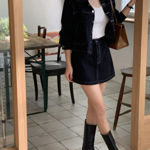 말리부 데일리 생지 데님 스티치 진청 코튼 A라인 플레어 미니 스커트 착용 후기 | 사이즈/핏 총정리 - 상품 이미지 3