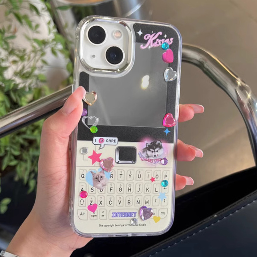 아이폰15 미러 케이스 레트로 블랙베리 큐빅커스텀마이징