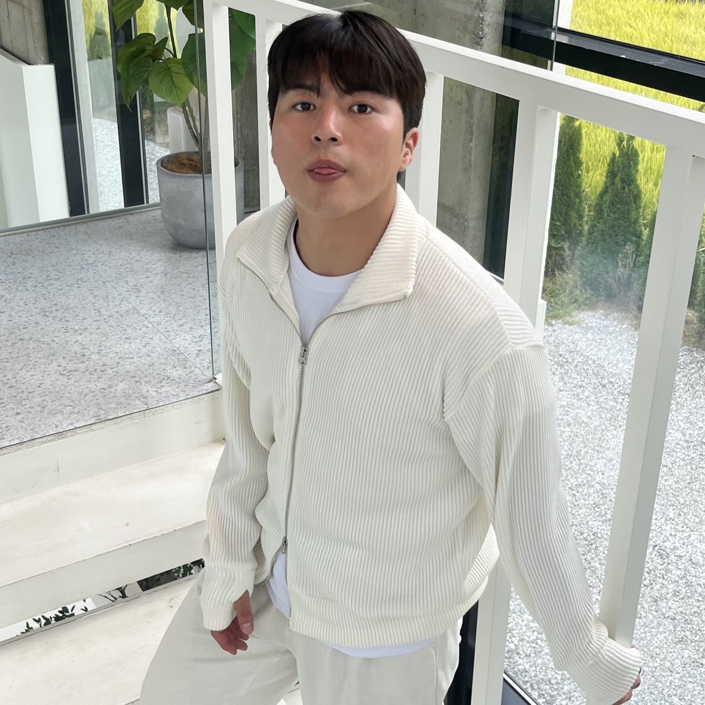 남자핸드워머니트 골지 남자니트집업 - 상품 이미지