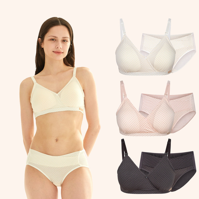 수유브라 원터치 텐셀 도트 임산부 속옷 수유 브라 팬티 세트 - 상세 이미지 2