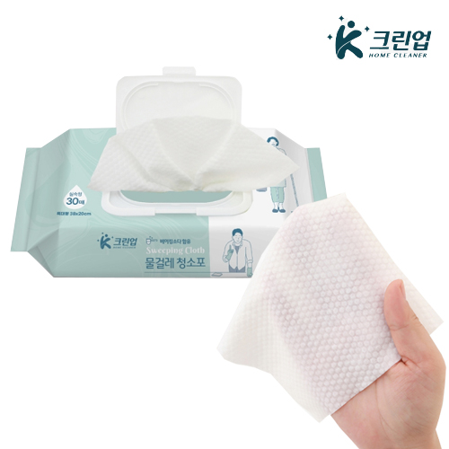 K크린업 베이킹소다 물걸레 청소포 대형 특대형 30매 일회용 호환 물티슈 이미지 6