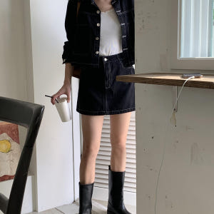 까베 데일리 포켓 코튼 스티치 카라 생지 진청 데님 청자켓 숏 자켓 착용 후기 | 사이즈/핏 총정리 - 상품 이미지 2