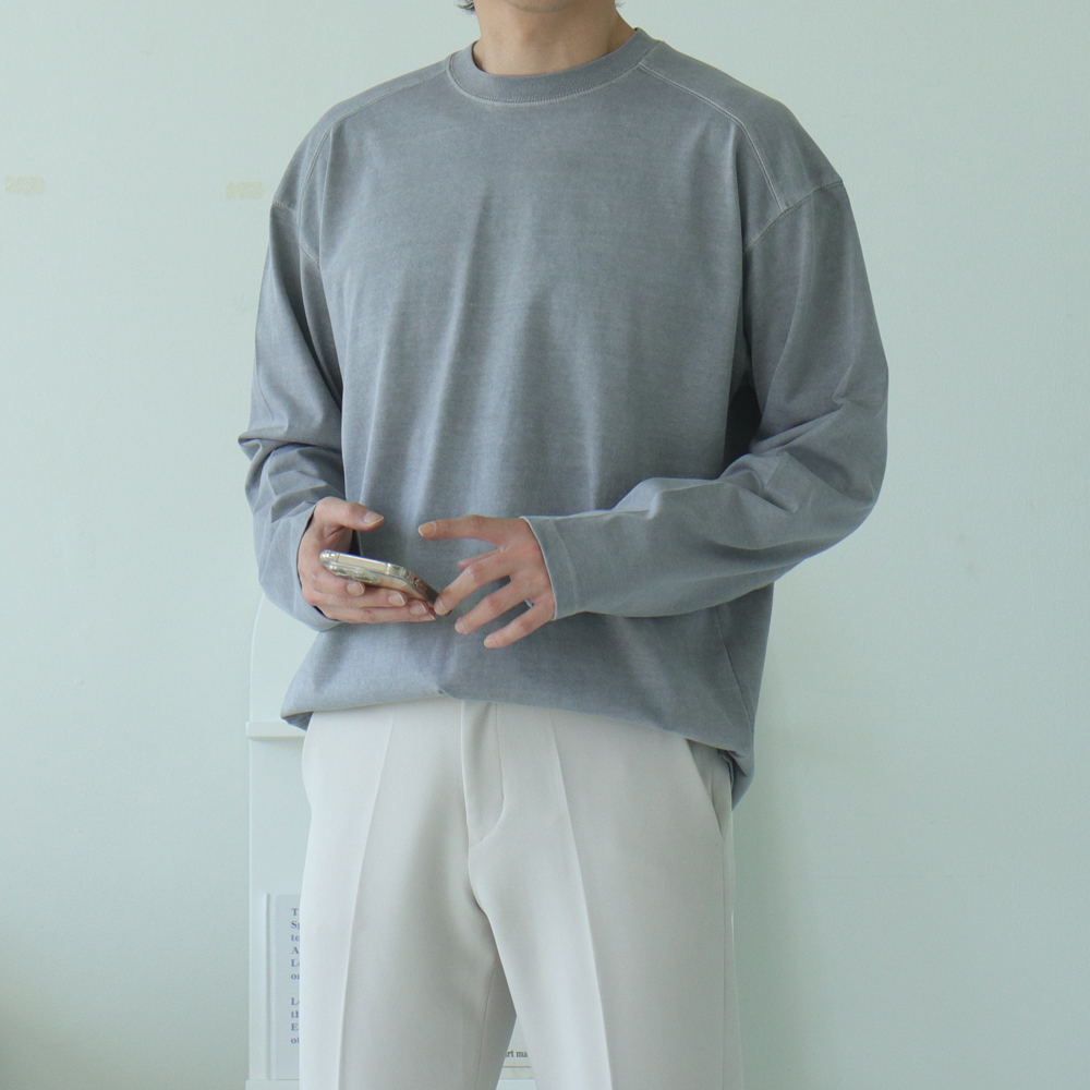 남자긴팔티 피그먼트 오버핏 수피마 쭉 티셔츠 이미지 2