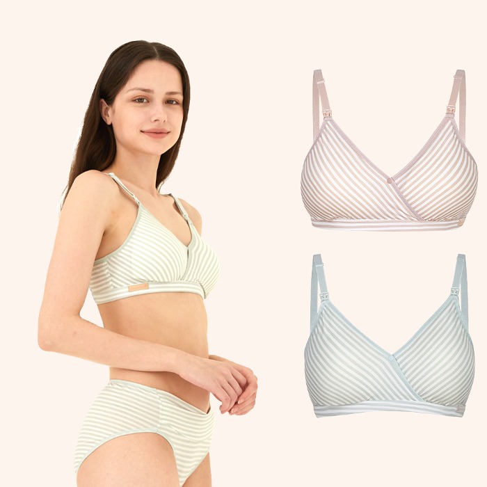 수유브라 원터치 코지 스트라이프 임산부 속옷 수유 브라 - 상품 이미지