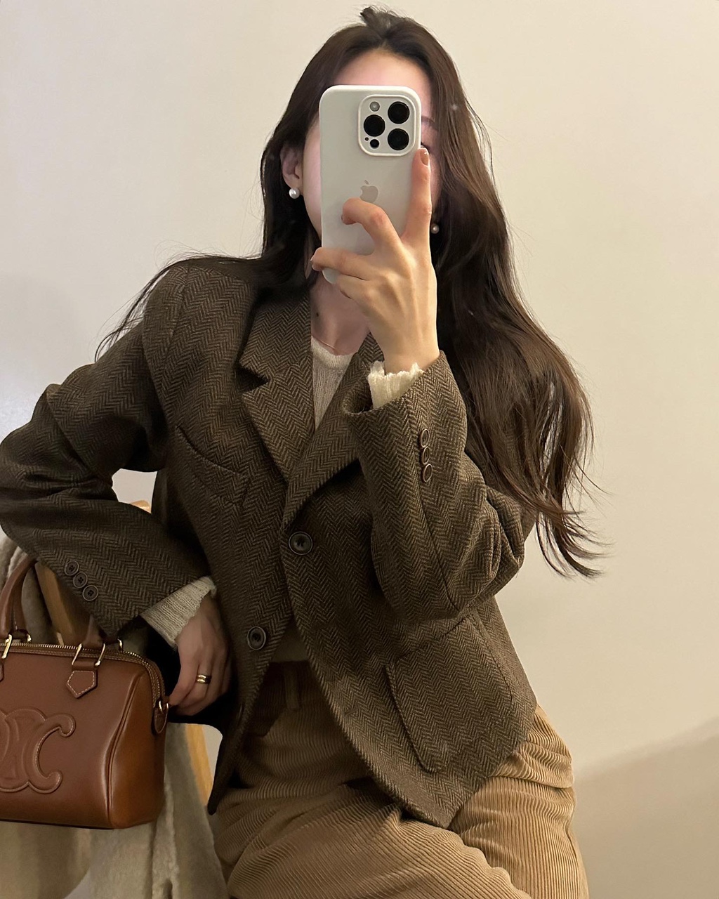 아렌 여성 가을 겨울 간절기 울 크롭 숏 헤링본 자켓 이미지