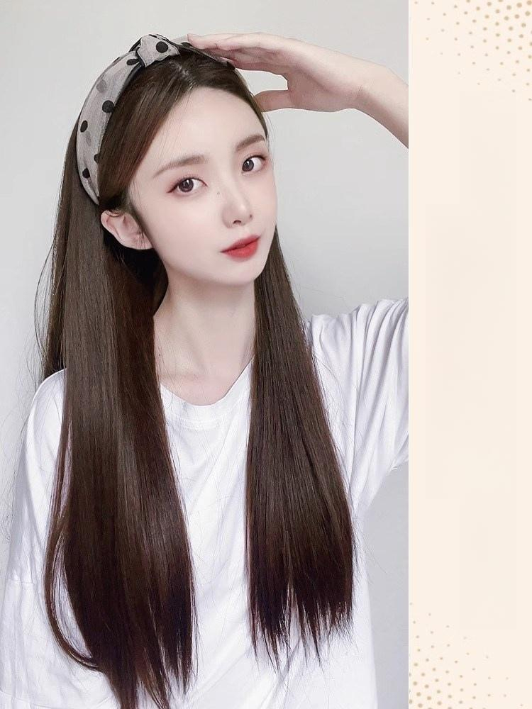 에타이피가발 레트로 물방울 헤어밴드 긴생머리 가발 반머리띠