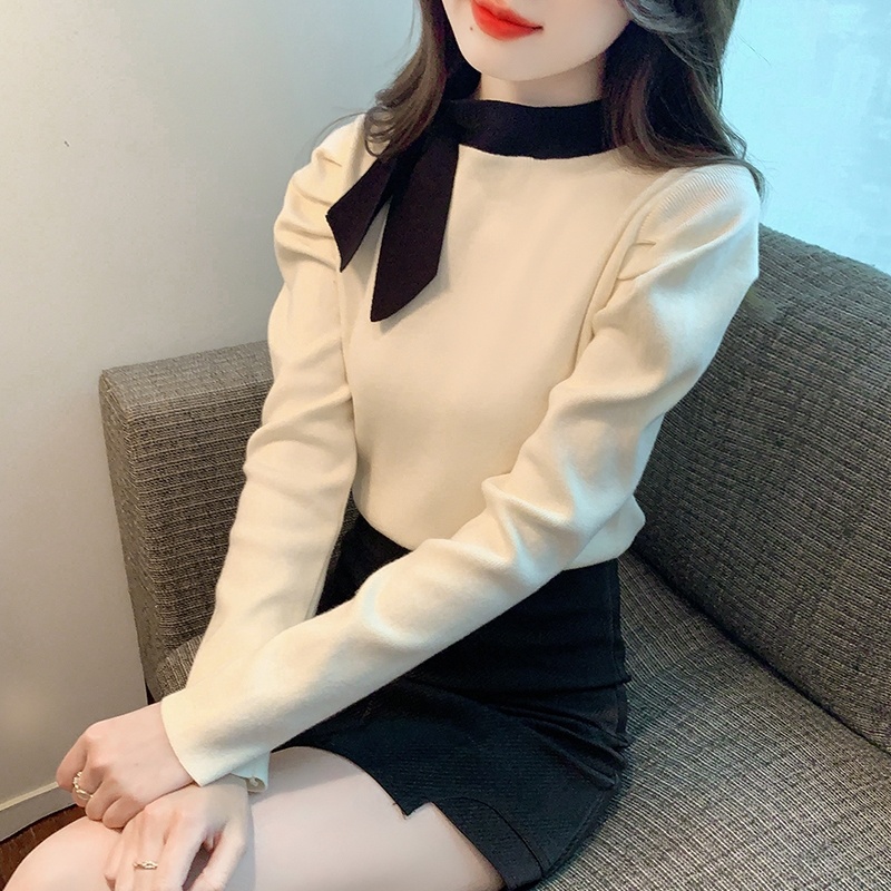 다양함 겨울이너니트 단가라 긴팔니트티 프릴 랩골지 홀터넥 오피스룩 - 상세 이미지 3