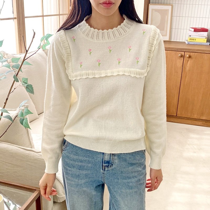 다양함 겨울이너니트 단가라 긴팔니트티 프릴 랩골지 홀터넥 오피스룩 - 상세 이미지 2