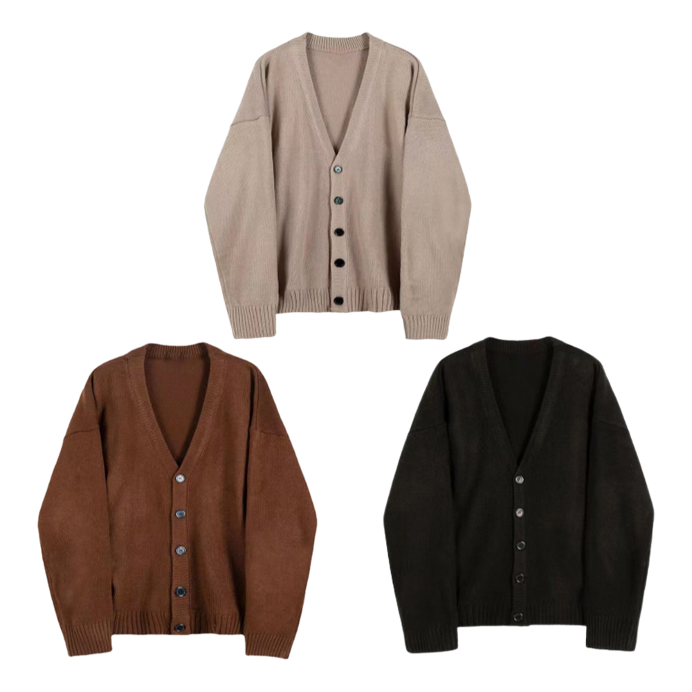 XL-2XL 남자 가디건 봄 가을 겨울 남성 브이넥 긴팔 오버핏 니트 무지 단추 코디 이미지 1