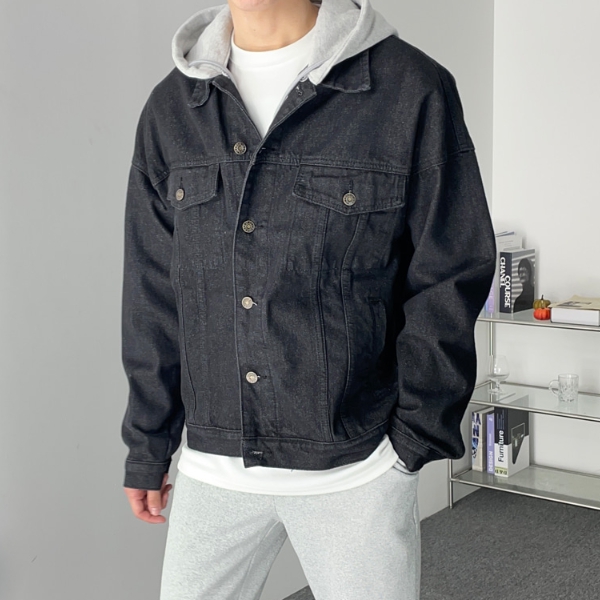 남자 플로이드 봄 가을 오버핏 후드 탈부착 데님자켓 이미지 2