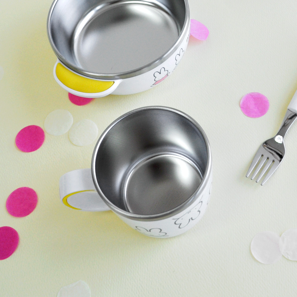 화이트 미피 논슬립 스텐 뚜껑컵 유아물컵 어린이집 자기주도 트레이닝컵 아기 양치컵