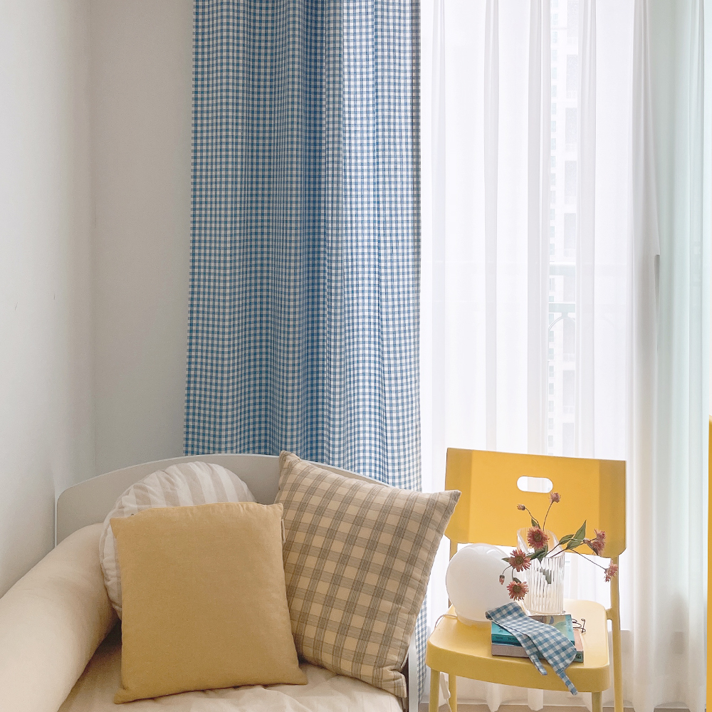 블루 체크 아이방 커튼 남아 맞춤제작
