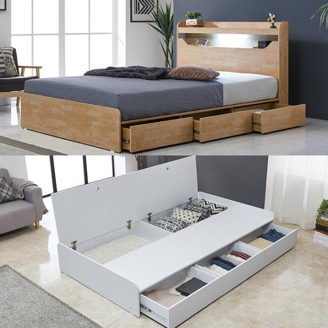 낮은 침대 프레임 서랍형 싱글 침대 화이트 저상 침대 ss