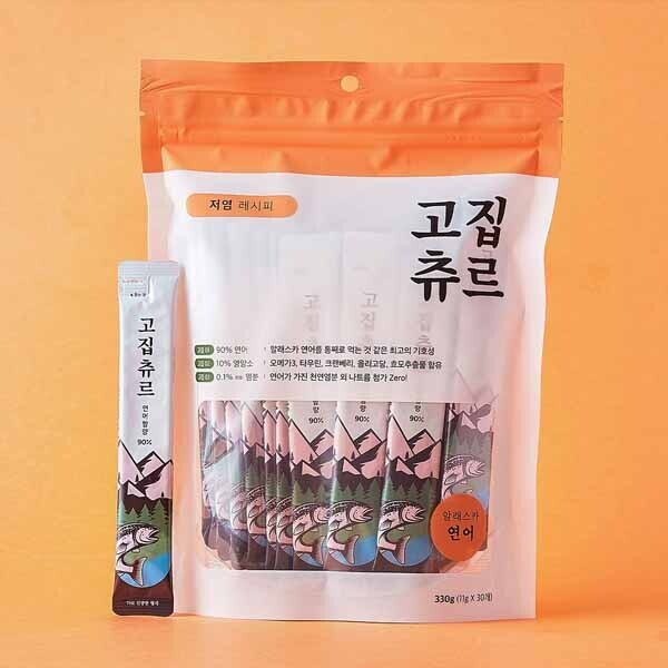 고집 츄르 30P 저염레시피 고양이 스틱 간식 알레스카 연어, 330g, 1개 - 상품 이미지