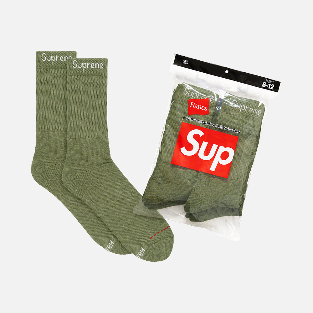 슈프림 Hanes Crew Socks 양말 4팩 SS22A27-OLIVE - 상품 이미지