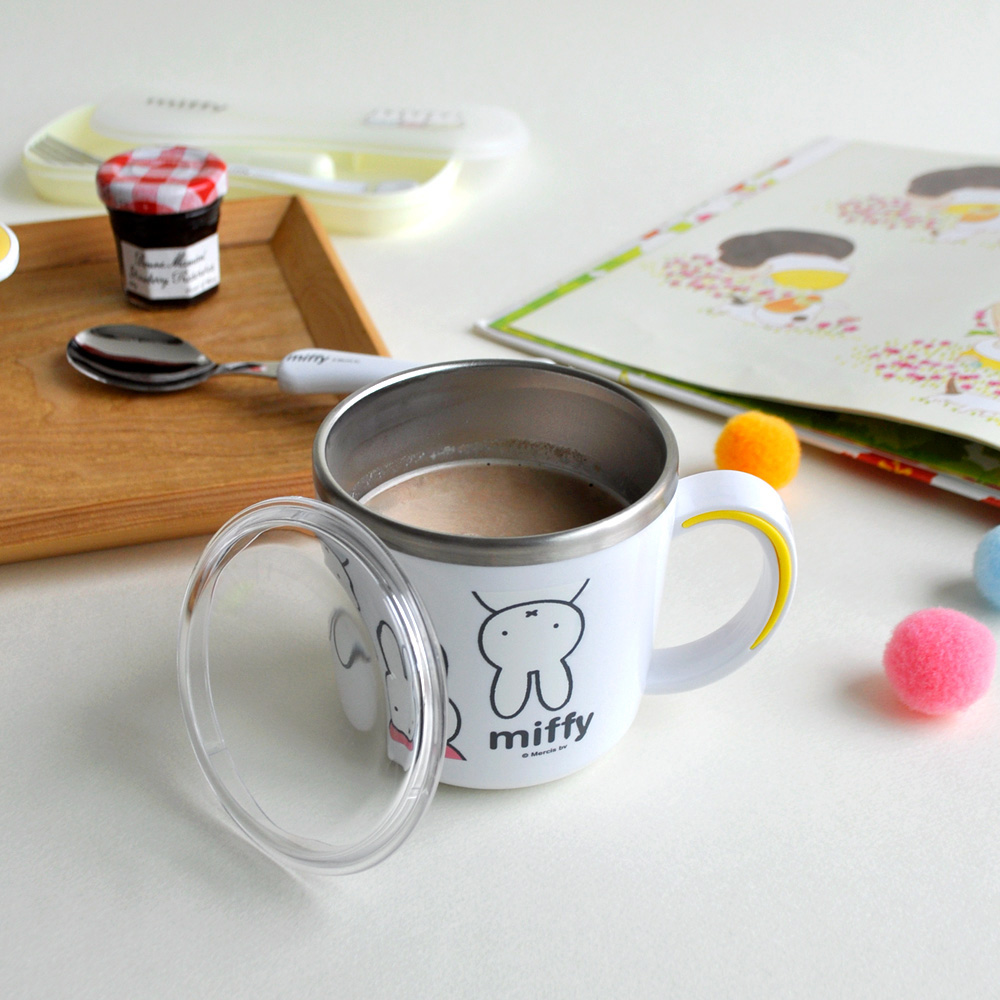 화이트 미피 논슬립 스텐 뚜껑컵 유아물컵 어린이집 자기주도 트레이닝컵 아기 양치컵