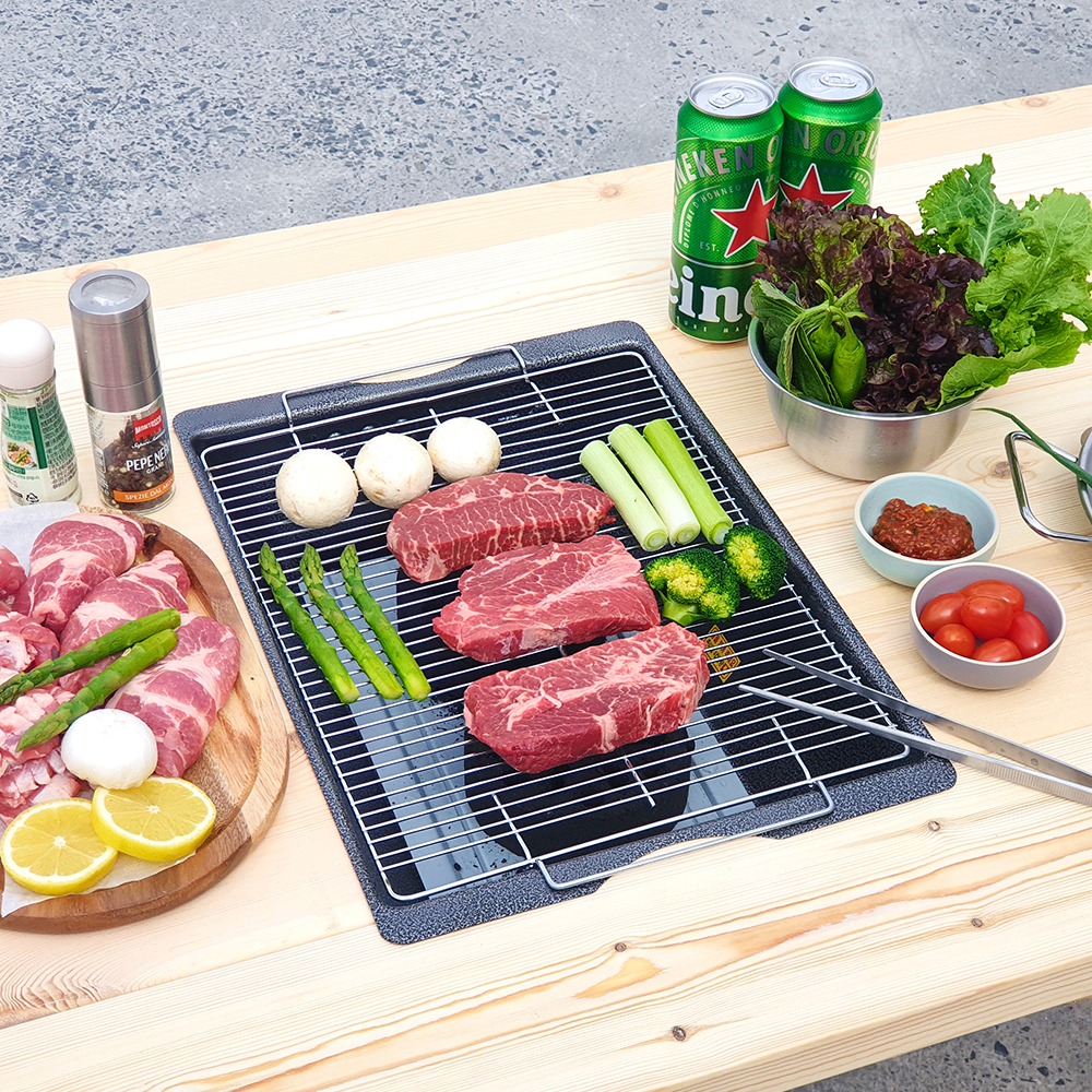 [바베큐형] 야외테이블 세트 파라솔 피크닉 정원 개방형 4인월넛색