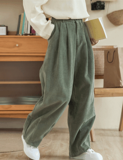 프렌치 코듀로이 밴딩 와이드 팬츠 통바지(2color) - 상품 이미지