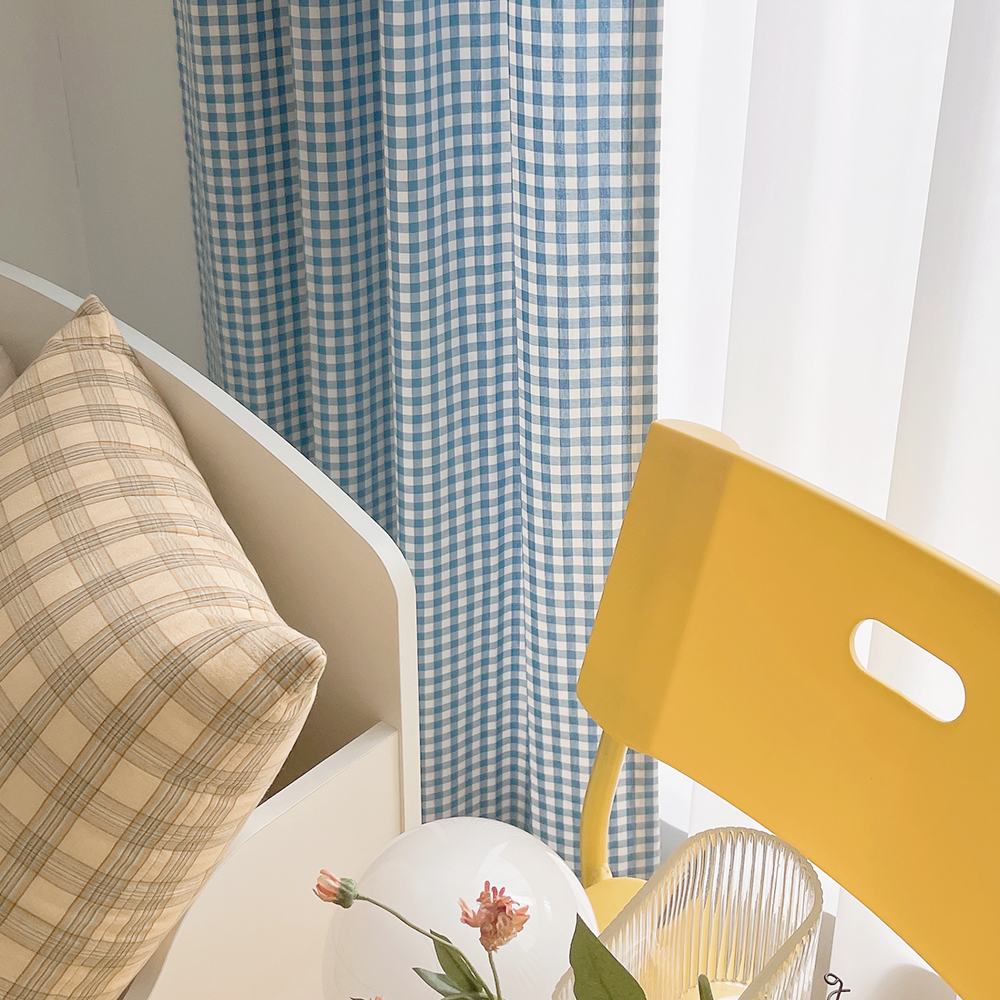 블루 체크 아이방 커튼 남아 맞춤제작