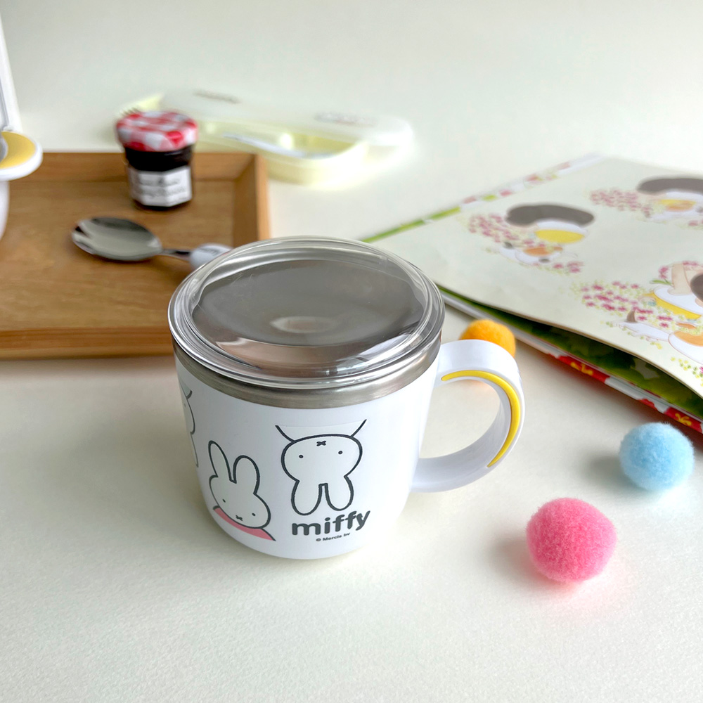 화이트 미피 논슬립 스텐 뚜껑컵 유아물컵 어린이집 자기주도 트레이닝컵 아기 양치컵