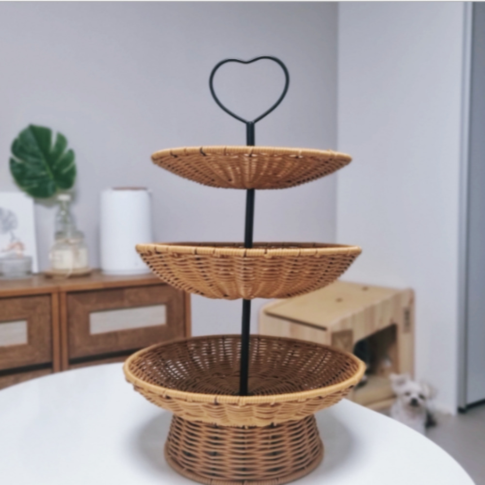 3단 라탄 과일 트레이 철재트레이 스탠드 케이터링 플레이트 디저트 쿠키 카페 매장 진열 - 상세 이미지 5