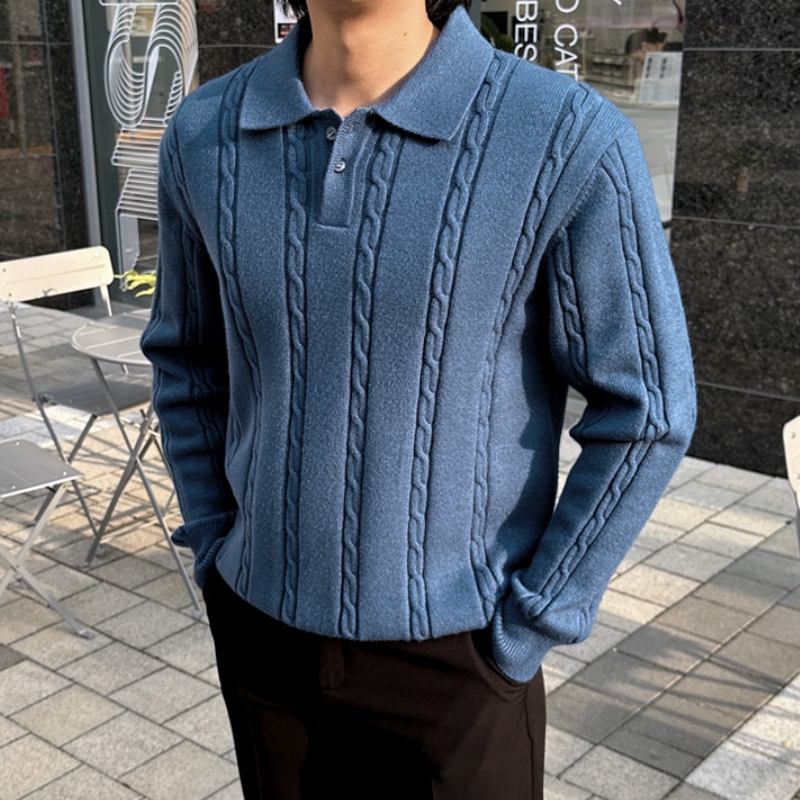 남자 루크로 봄 가을 케이블 꽈배기 모달 긴팔 카라 니트 8컬러 - 상세 이미지 5