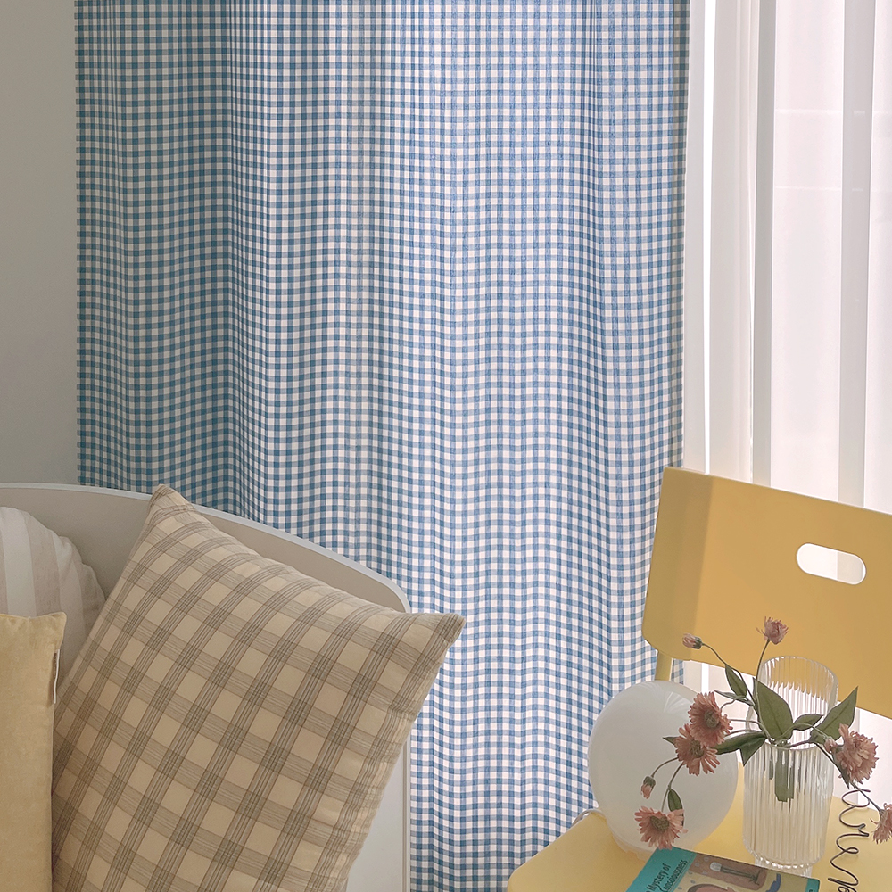 블루 체크 아이방 커튼 남아 맞춤제작