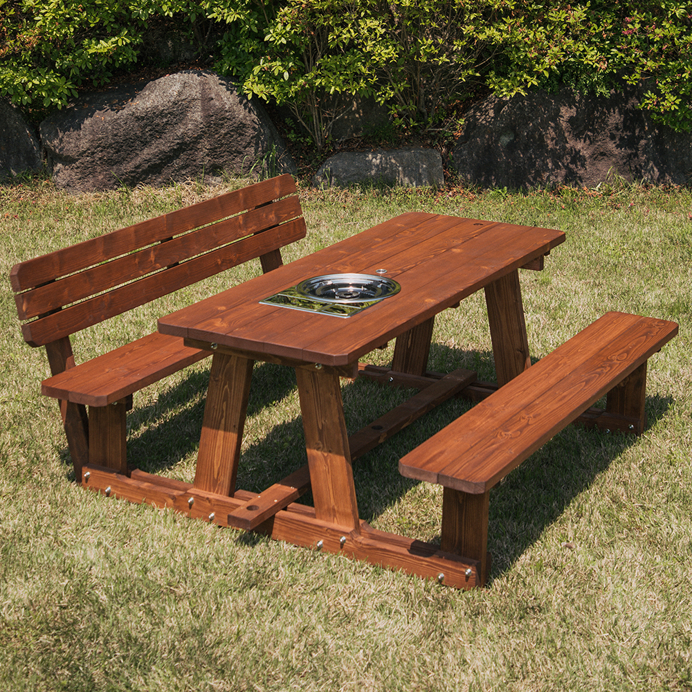 야외테이블세트 조립식 정원 카페데크 개방형[양쪽등받이] 4인월넛