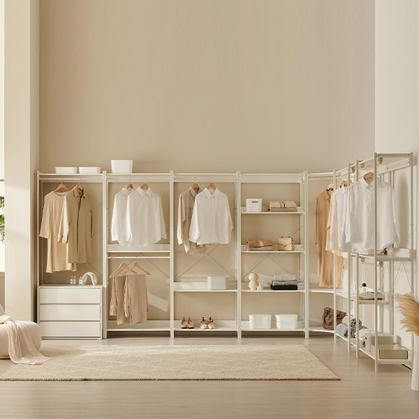 삼익가구 에린 화이트 철제 드레스룸 시스템 옷장 400 1단 행거형