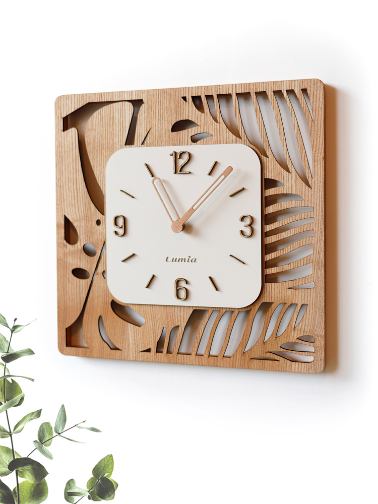루미아 빈티지 몬스테라 인테리어 무소음 거실 벽시계