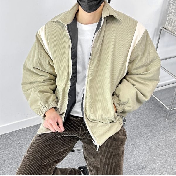 남자 래리 겨울 오버핏 바시티 코듀로이 패딩 자켓 점퍼 이미지 4