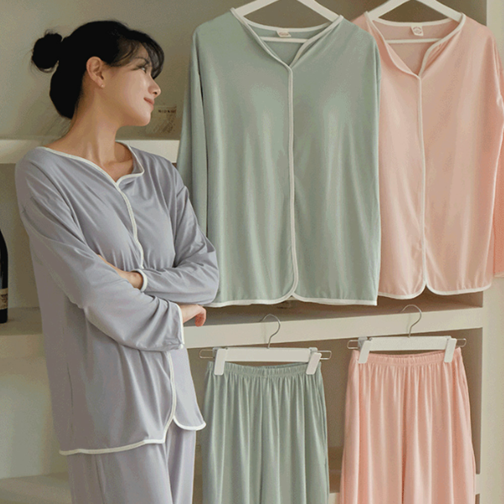 압박없는 노브라 패드 슬림라인 긴팔 + 긴바지 세트 3color 제품 이미지