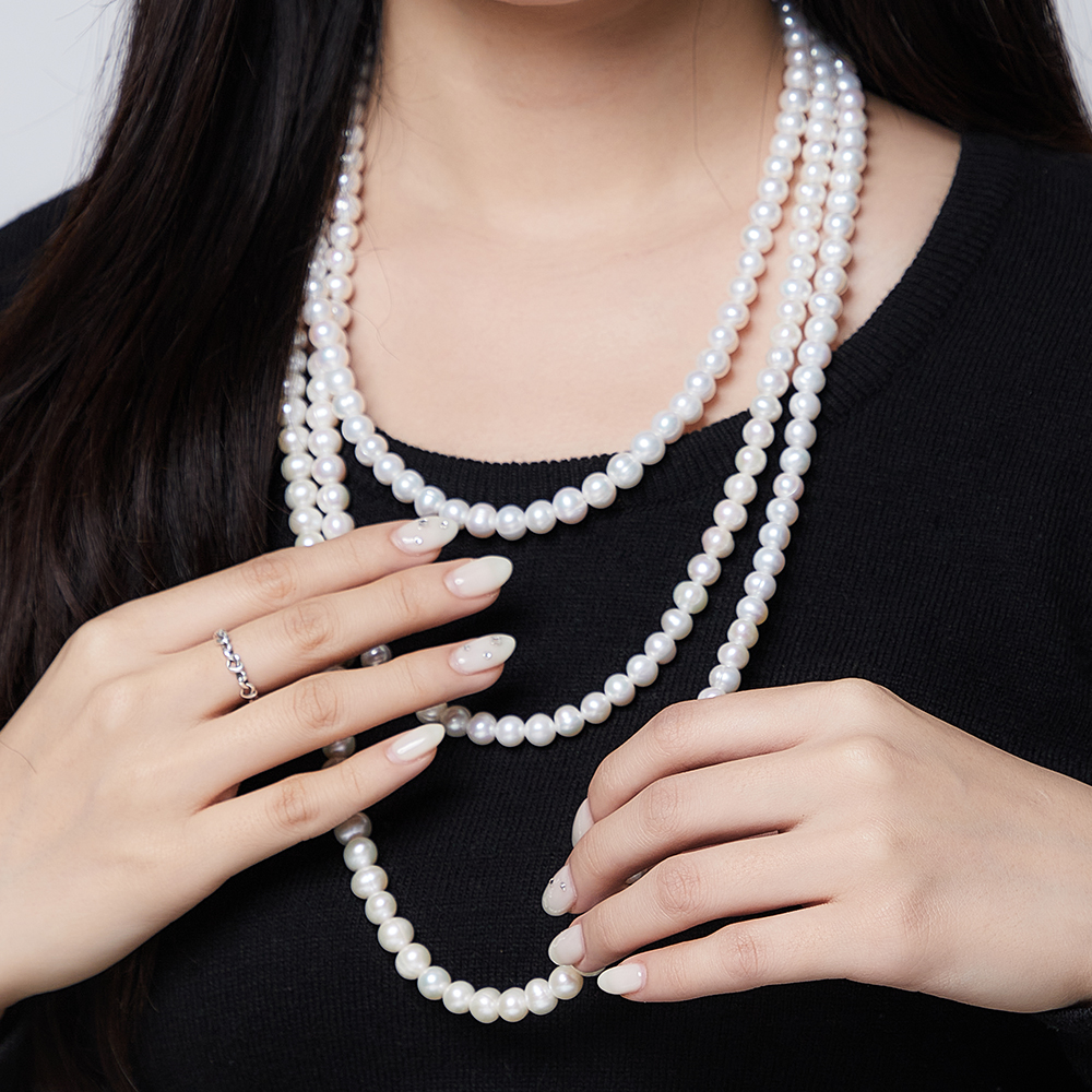 롱 진주목걸이 A등급 자연 담수진주 20-30인치 - 상품 이미지