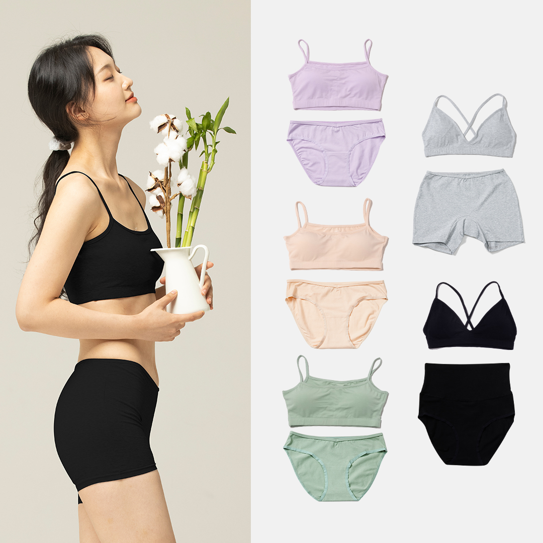 싸이클린 브라팬티세트 여성 오가닉속옷 뱀부 순면 편한 브라렛 여자면팬티 노와이어속옷 - 상품 이미지