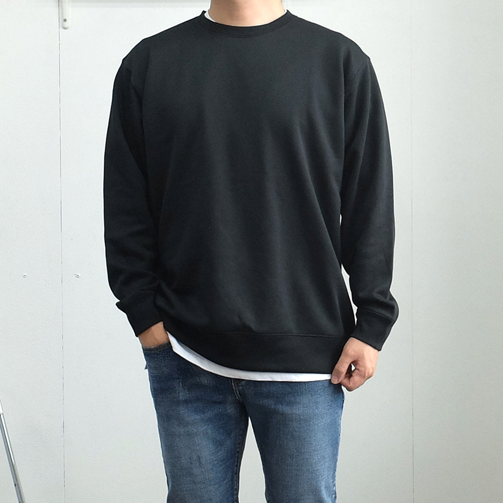 남자 맨투맨 스웻셔츠 기모 두꺼운 오버핏 무지 티셔츠 - 상세 이미지 2
