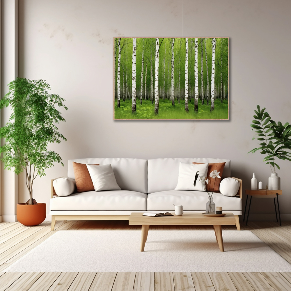 푸른자작길 A3 42X29.7cm 무광골드 알루미늄액자 자작나무 그림 - 상세 이미지 3