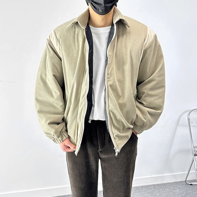 남자 래리 겨울 오버핏 바시티 코듀로이 패딩 자켓 점퍼 이미지 2