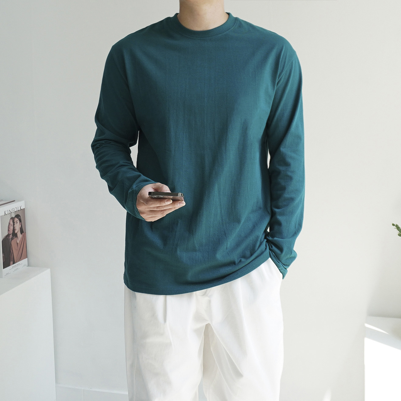남자 루즈핏 20수 코튼 라운드 롱 슬리브 긴팔티셔츠 10color 이미지 3