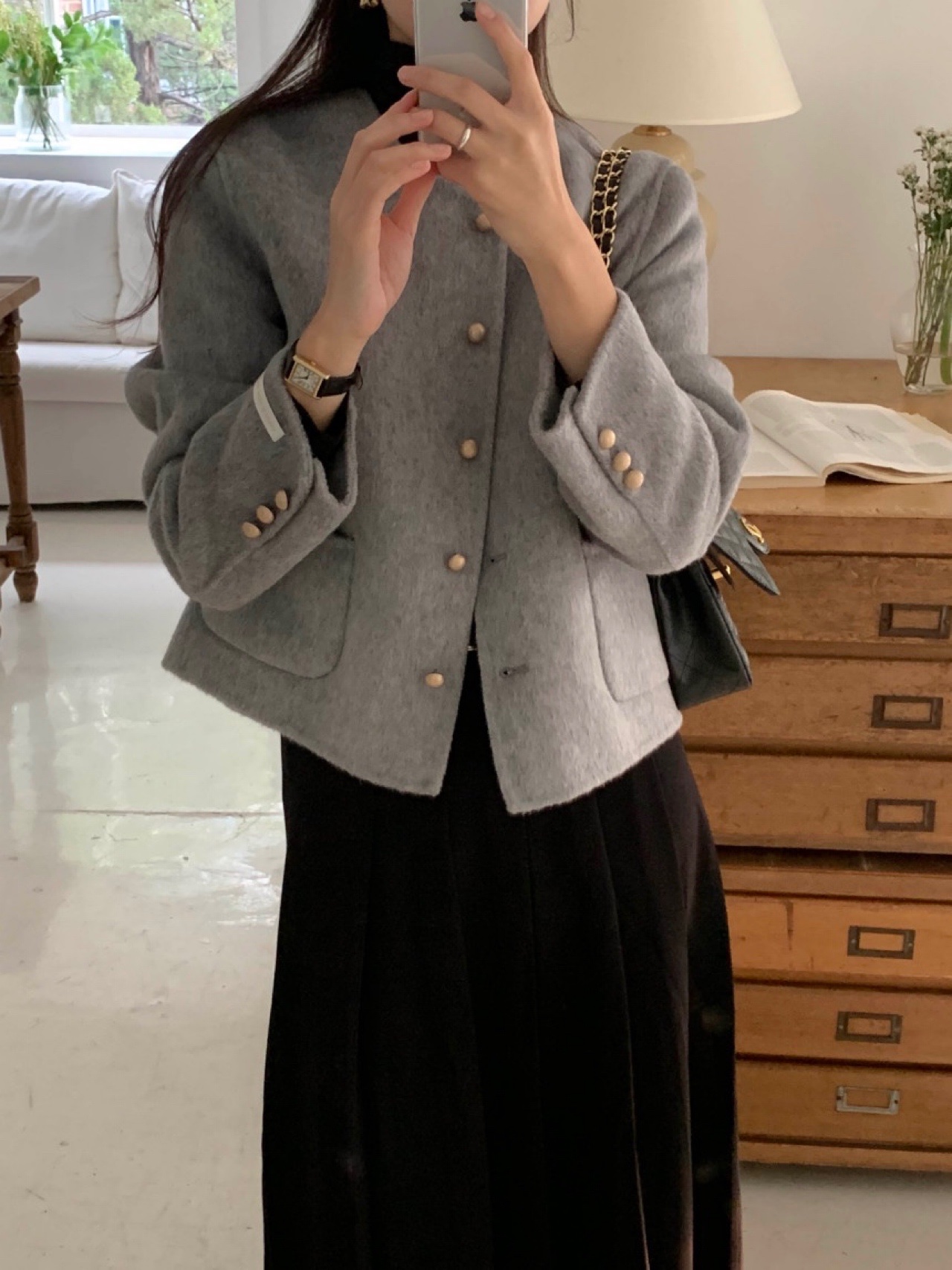 피넛 여성 숏 하프 겨울 핸드메이드코트 (2color) 코트