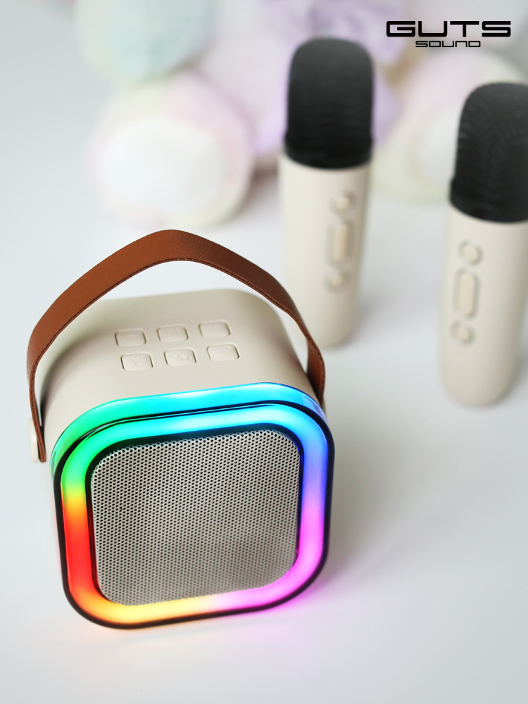 가츠 웨이브 미니 RGB 노래방 휴대용 블루투스 무선 스피커 고감도 마이크 2개