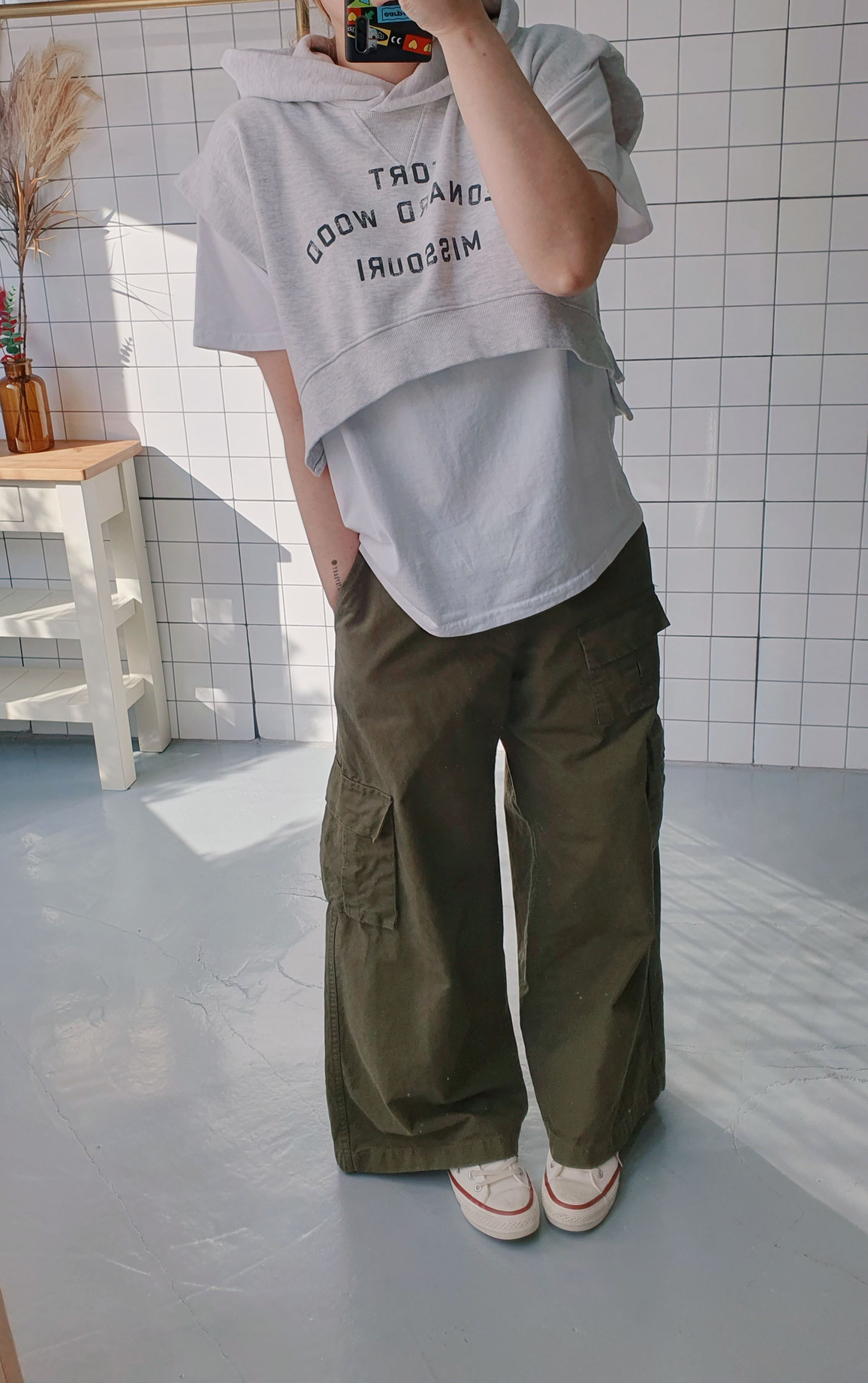 (무배) 빈티지 워싱 후드 언발 조끼 - 상세 이미지 2