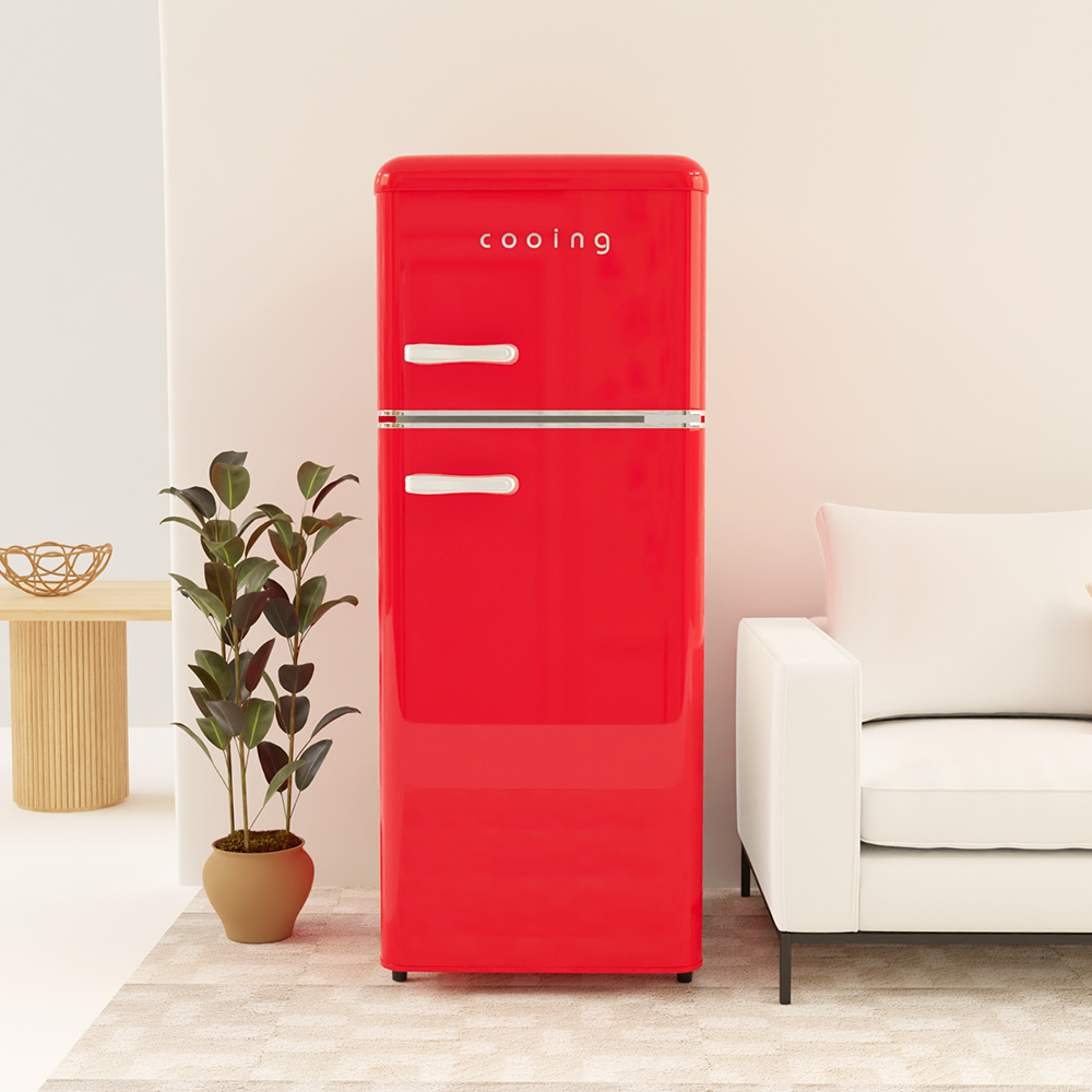 쿠잉 레트로 소형냉장고 REF-D121 레드 미니 원룸 사무실 신혼 슬림